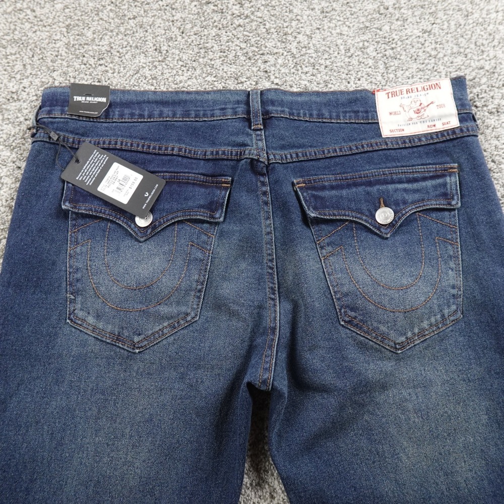 NEW True Religion Jeans Mens 38X32 Blue Denim Rocco Relaxed‎ Skinny Flap Pocket
